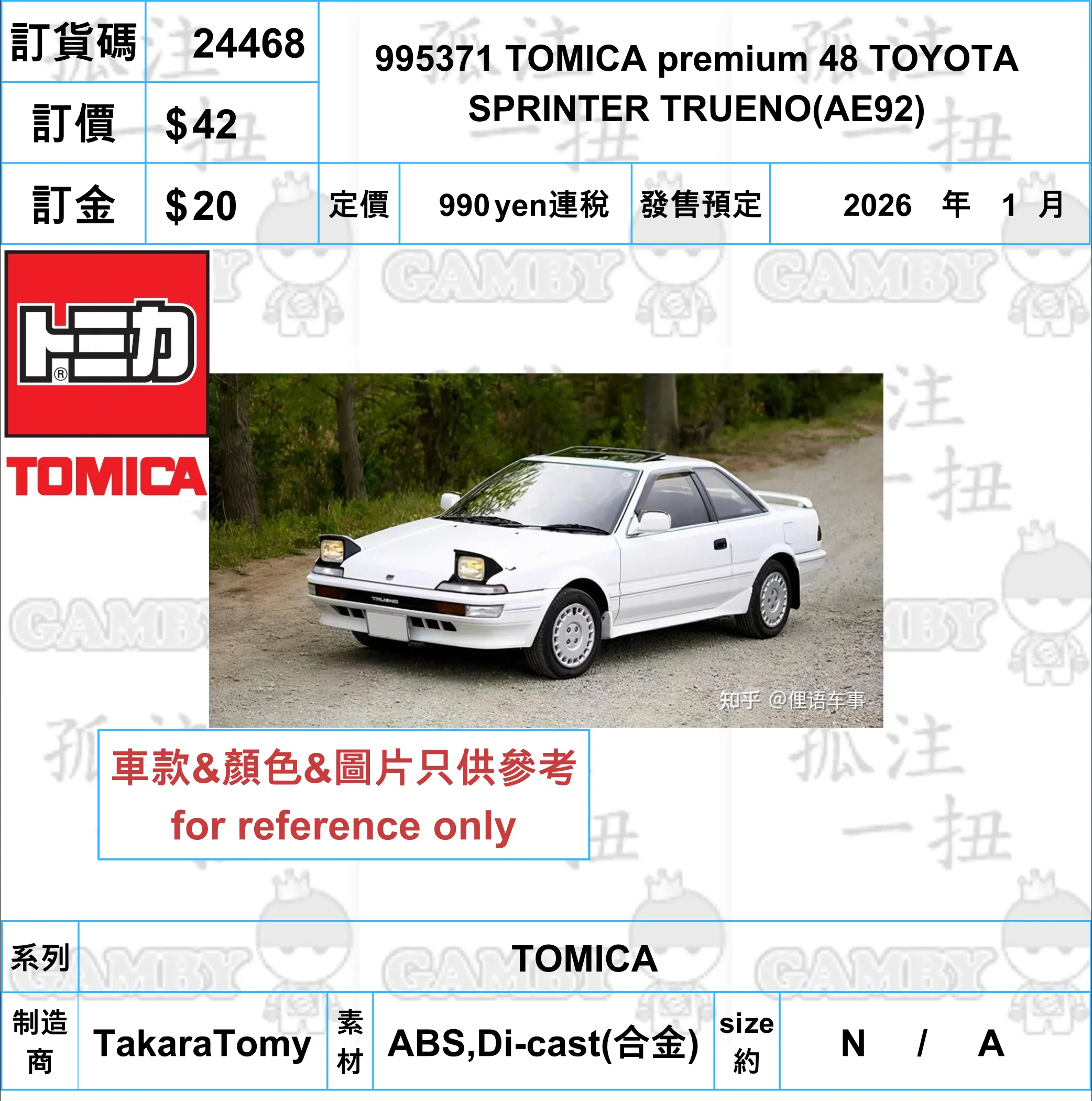 Chibi Figure ?a:24468 <?r$42> #995371 TOMICA premium 48 TOYOTA SPRINTER TRUENO(AE92)=TOMICA