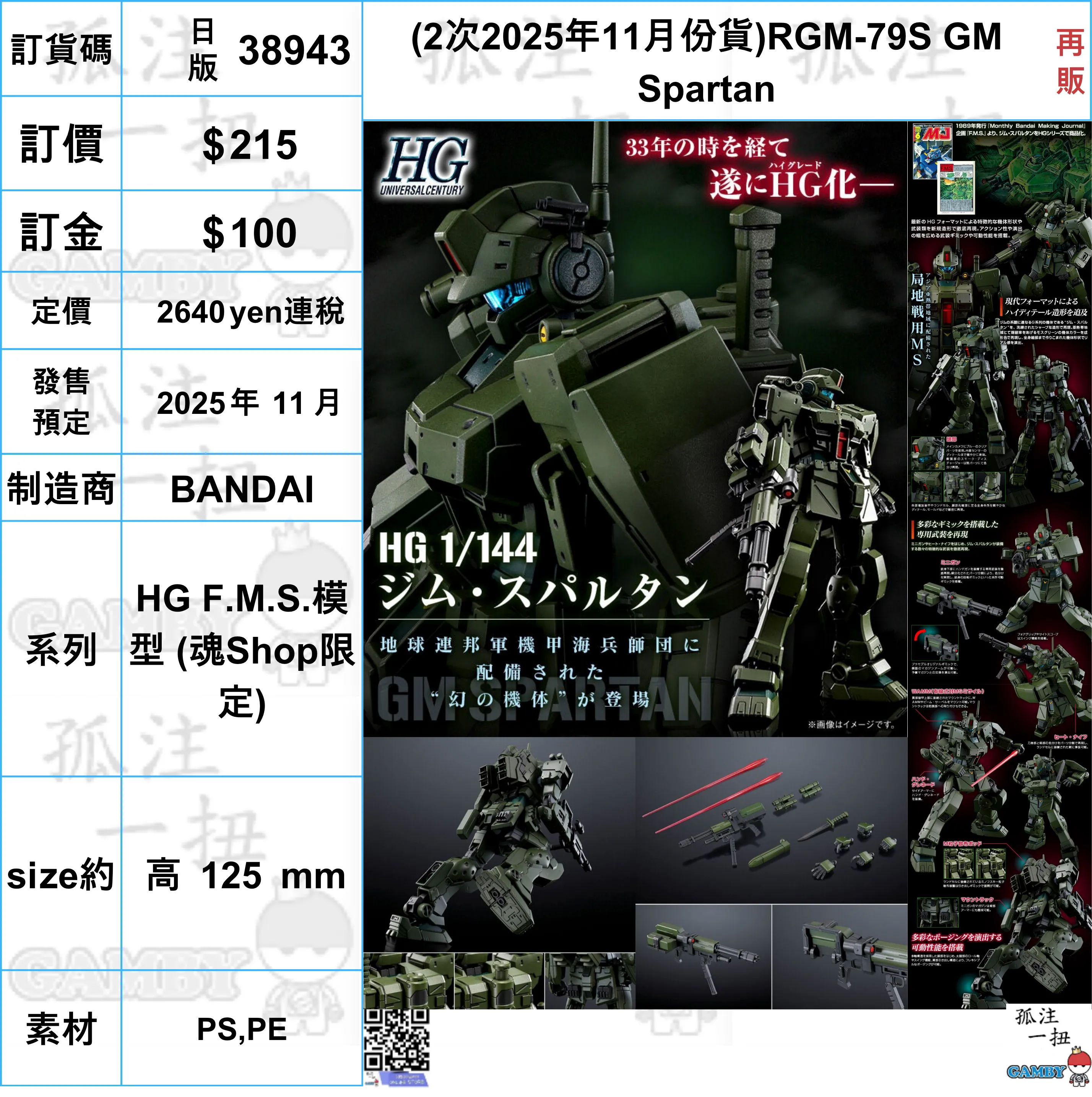 Gamer Setup Miniature Object ?a:38943 <?r$215> #(2??2025??11??)RGM-79S GM Spartan(??)=HG F.M.S.??