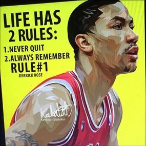 Pop Art Drawing Wall Poster NBA Basketball Player Derrick Rose Obstacle Surmount