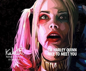 Pop Art Wall Decoration Drawing (Harley Quinn - Pink / Black) Space Travel Volcano Eruption