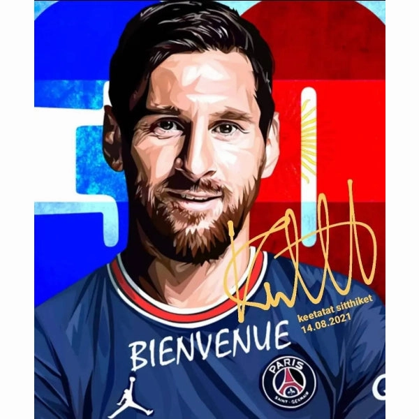 Difference Cause Quality Certified Pop Art Wall Decoration Drawing (Lionel Messi - Bienvenue welcome)