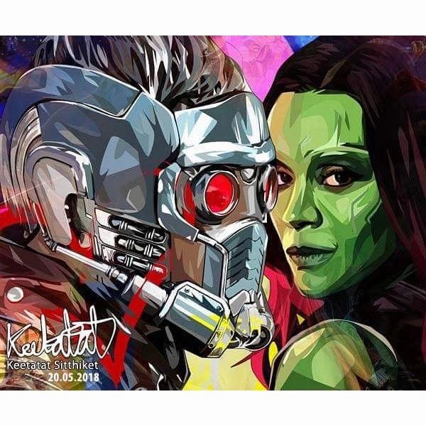 Star Lord & Gamora Marvel Pop Art Poster Wall Decoration Drawing Marvel Cave Structure Diffraction Pattern