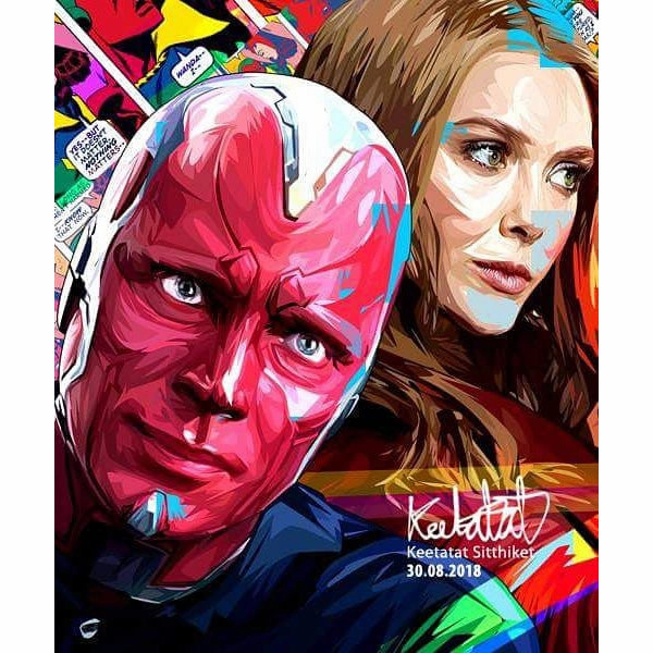 Vision & Scarlet Witch Marvel Pop Art Poster Wall Decoration Drawing Marvel Absorption Process
